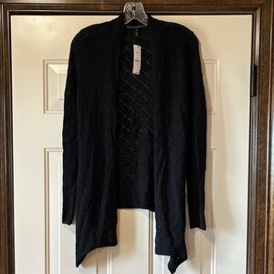 NWT Size XXS WHBM Black Flyaway Coverup / Open Cardigan with Wave Pattern (ABBA)